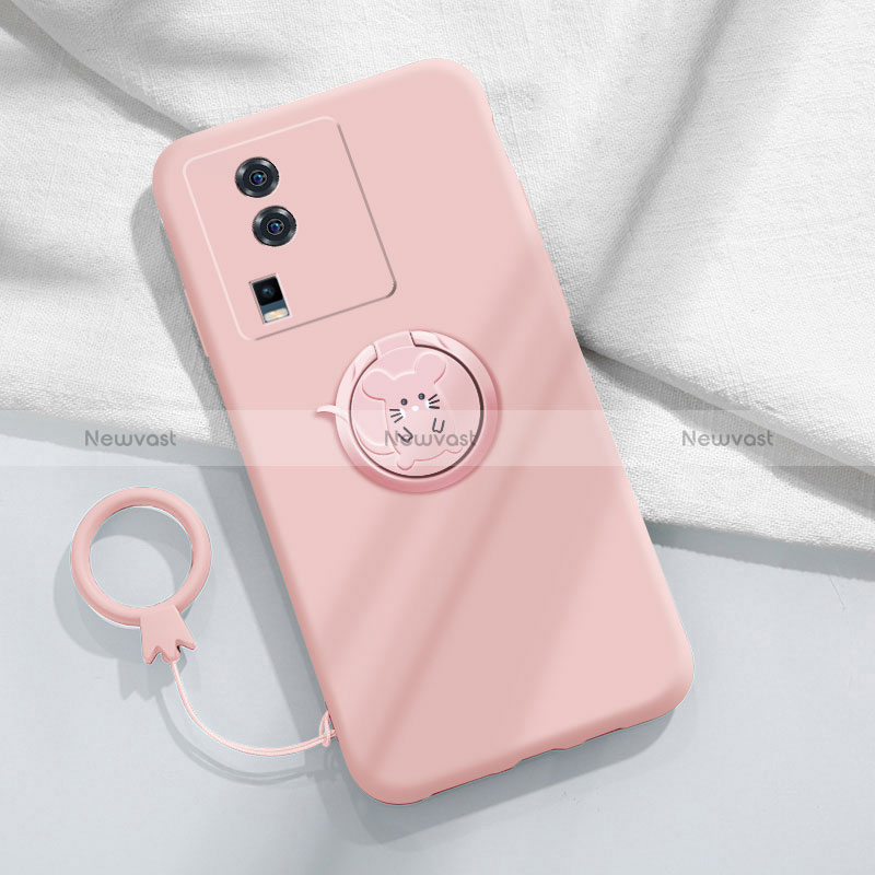 Ultra-thin Silicone Gel Soft Case Cover with Magnetic Finger Ring Stand S02 for Vivo iQOO Neo7 SE