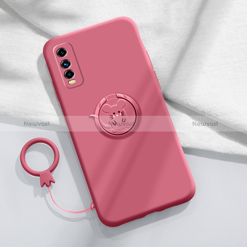 Ultra-thin Silicone Gel Soft Case Cover with Magnetic Finger Ring Stand S02 for Vivo iQOO U1