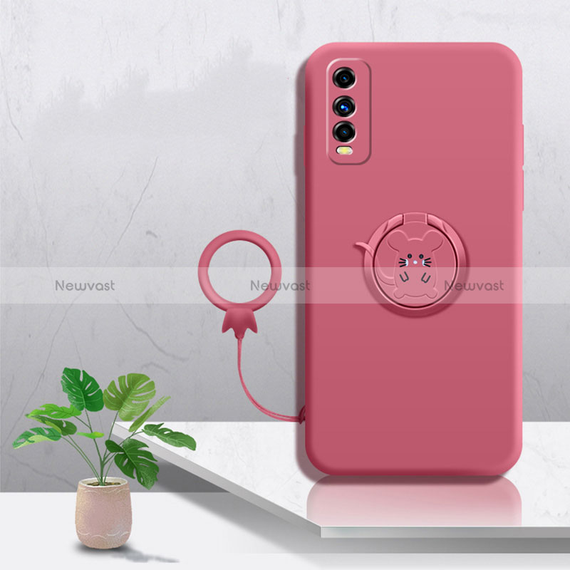 Ultra-thin Silicone Gel Soft Case Cover with Magnetic Finger Ring Stand S02 for Vivo iQOO U1