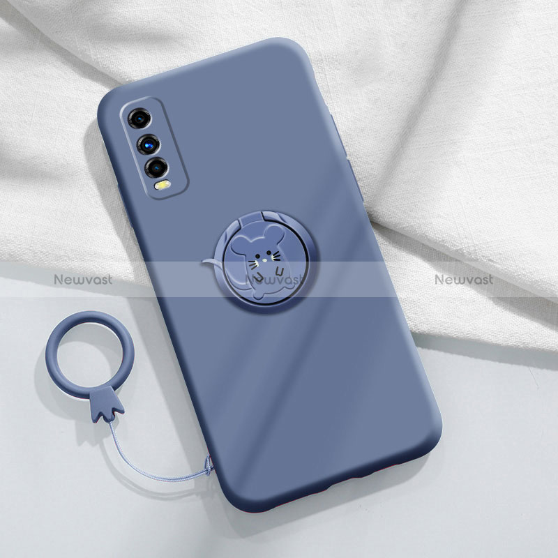 Ultra-thin Silicone Gel Soft Case Cover with Magnetic Finger Ring Stand S02 for Vivo iQOO U1 Lavender Gray