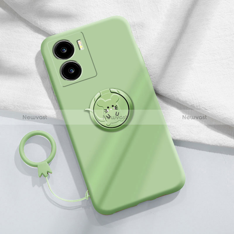 Ultra-thin Silicone Gel Soft Case Cover with Magnetic Finger Ring Stand S02 for Vivo iQOO Z7 5G