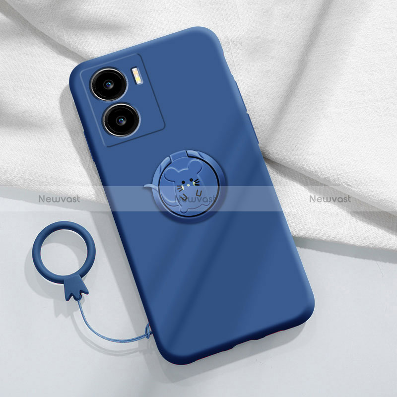 Ultra-thin Silicone Gel Soft Case Cover with Magnetic Finger Ring Stand S02 for Vivo iQOO Z7x 5G