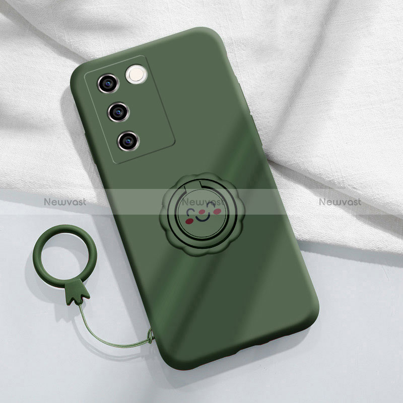 Ultra-thin Silicone Gel Soft Case Cover with Magnetic Finger Ring Stand S02 for Vivo V27 5G