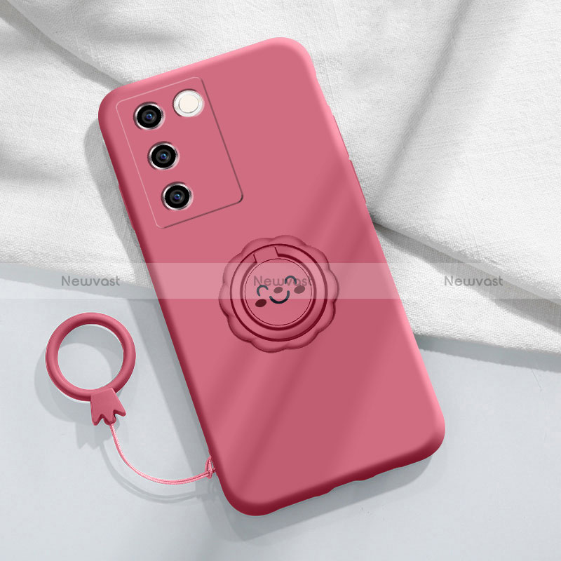 Ultra-thin Silicone Gel Soft Case Cover with Magnetic Finger Ring Stand S02 for Vivo V27 5G