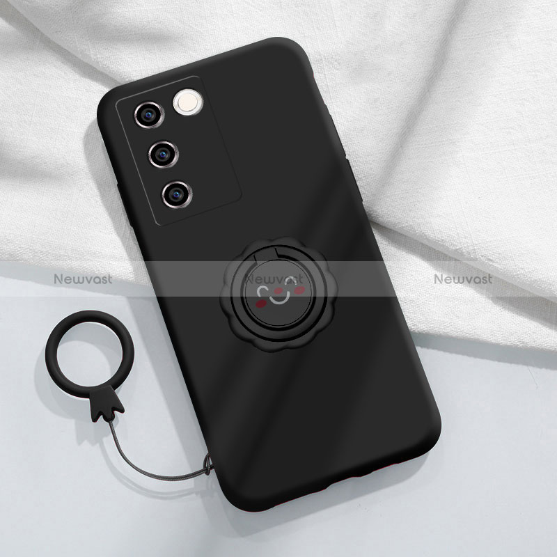 Ultra-thin Silicone Gel Soft Case Cover with Magnetic Finger Ring Stand S02 for Vivo V27 Pro 5G