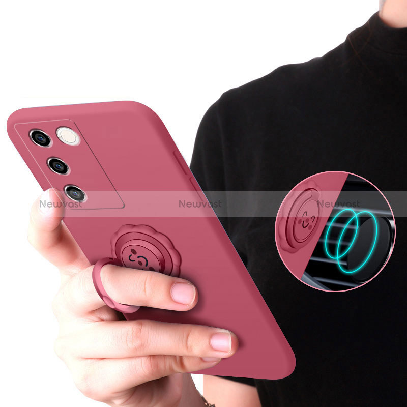 Ultra-thin Silicone Gel Soft Case Cover with Magnetic Finger Ring Stand S02 for Vivo V27e 5G