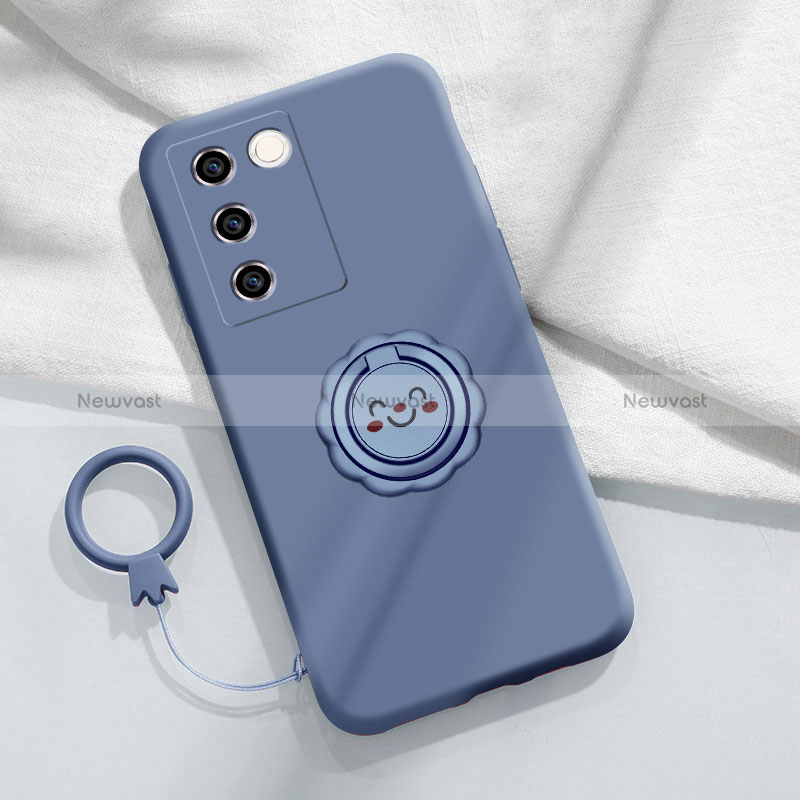 Ultra-thin Silicone Gel Soft Case Cover with Magnetic Finger Ring Stand S02 for Vivo V27e 5G