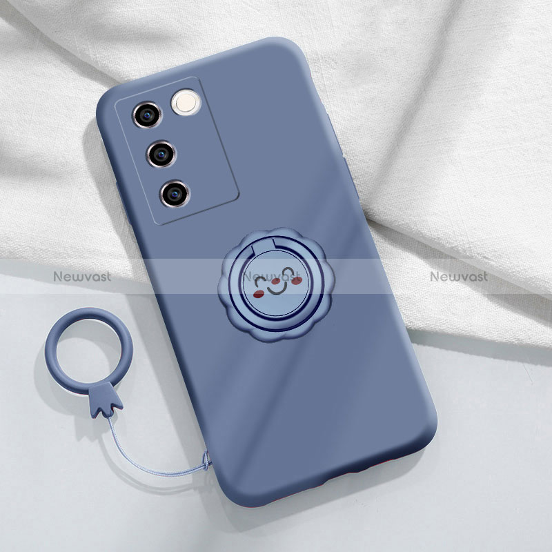 Ultra-thin Silicone Gel Soft Case Cover with Magnetic Finger Ring Stand S02 for Vivo V27e 5G Lavender Gray