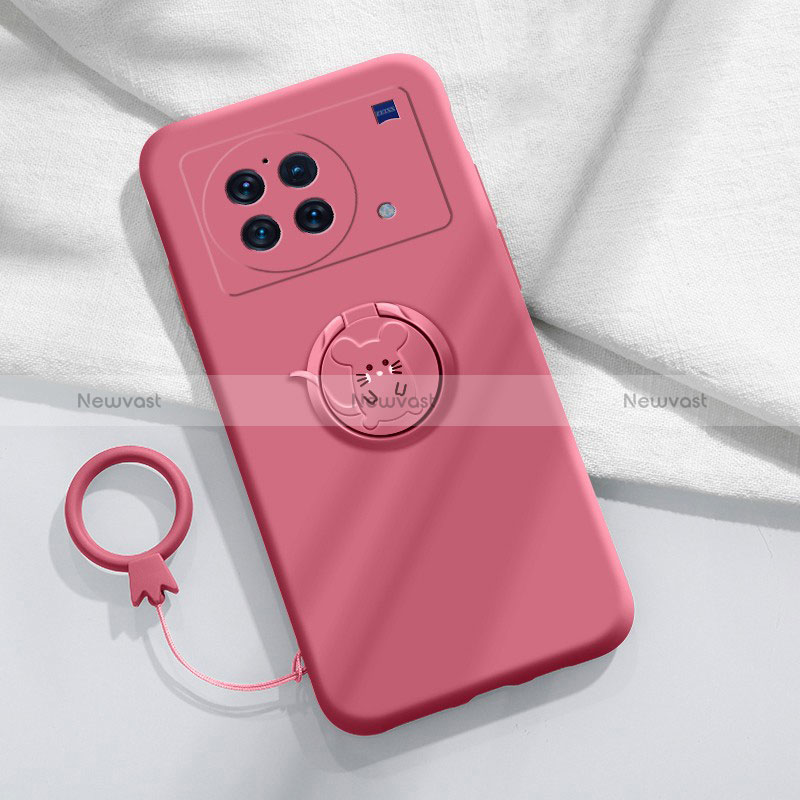 Ultra-thin Silicone Gel Soft Case Cover with Magnetic Finger Ring Stand S02 for Vivo X Note Red