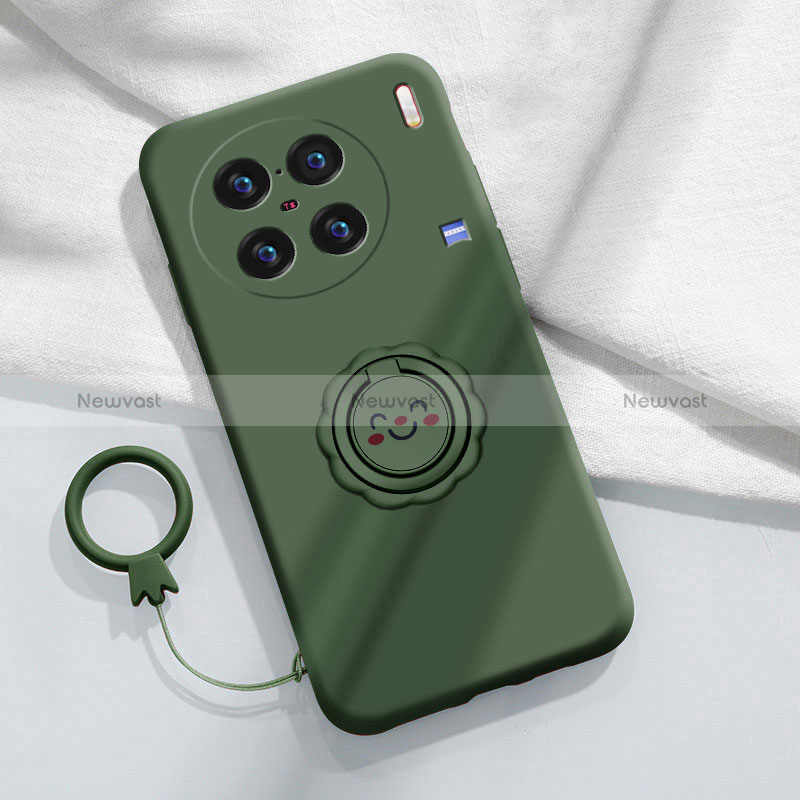 Ultra-thin Silicone Gel Soft Case Cover with Magnetic Finger Ring Stand S02 for Vivo X90 5G