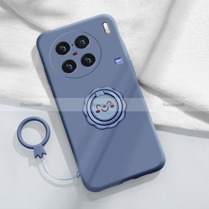 Ultra-thin Silicone Gel Soft Case Cover with Magnetic Finger Ring Stand S02 for Vivo X90 5G