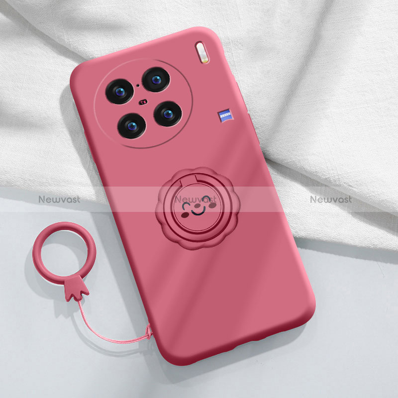 Ultra-thin Silicone Gel Soft Case Cover with Magnetic Finger Ring Stand S02 for Vivo X90 5G