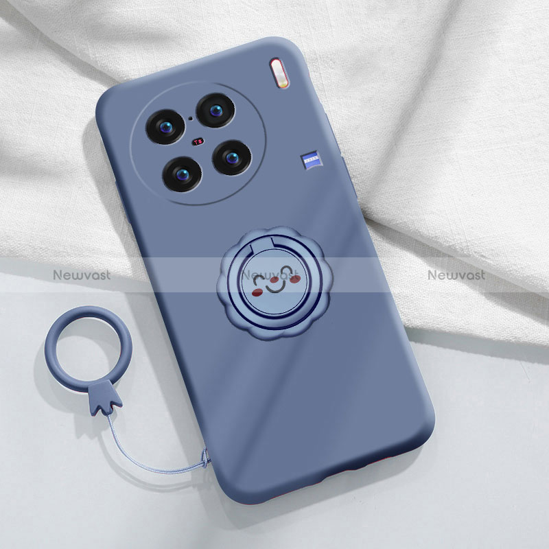Ultra-thin Silicone Gel Soft Case Cover with Magnetic Finger Ring Stand S02 for Vivo X90 Pro 5G