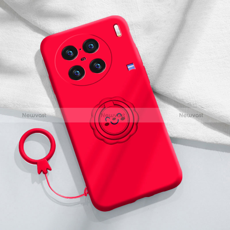 Ultra-thin Silicone Gel Soft Case Cover with Magnetic Finger Ring Stand S02 for Vivo X90 Pro 5G