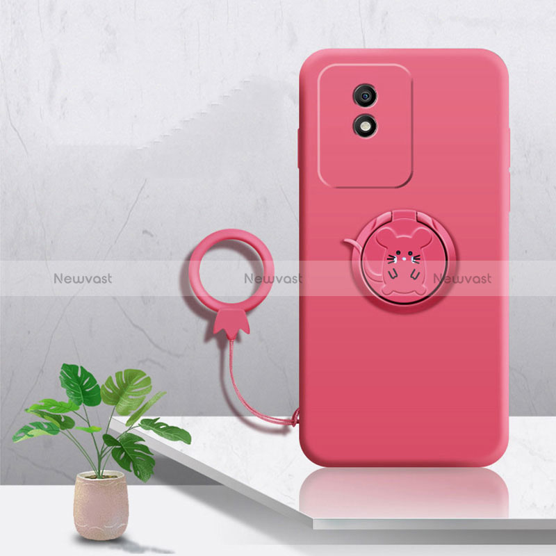 Ultra-thin Silicone Gel Soft Case Cover with Magnetic Finger Ring Stand S02 for Vivo Y11 (2023)