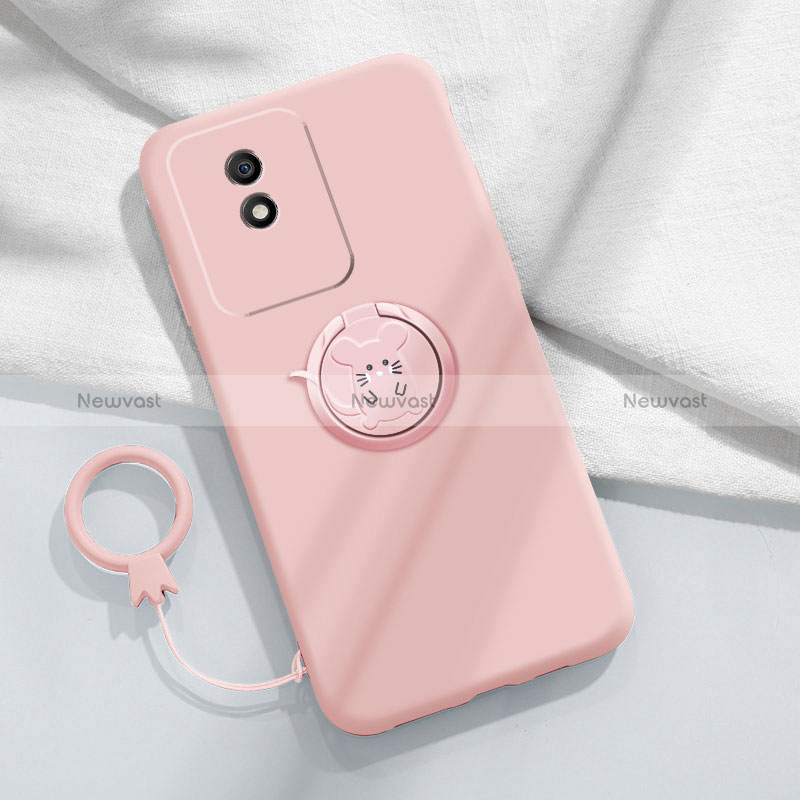 Ultra-thin Silicone Gel Soft Case Cover with Magnetic Finger Ring Stand S02 for Vivo Y11 (2023)