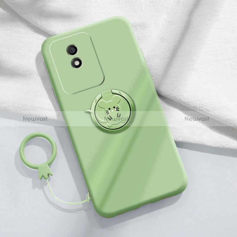 Ultra-thin Silicone Gel Soft Case Cover with Magnetic Finger Ring Stand S02 for Vivo Y11 (2023)