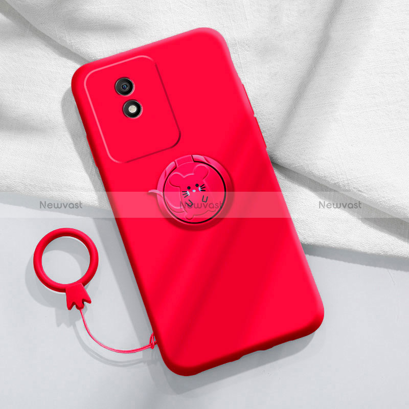 Ultra-thin Silicone Gel Soft Case Cover with Magnetic Finger Ring Stand S02 for Vivo Y11 (2023)