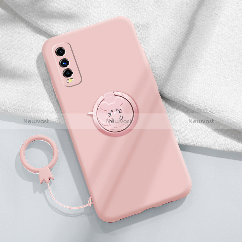 Ultra-thin Silicone Gel Soft Case Cover with Magnetic Finger Ring Stand S02 for Vivo Y50t