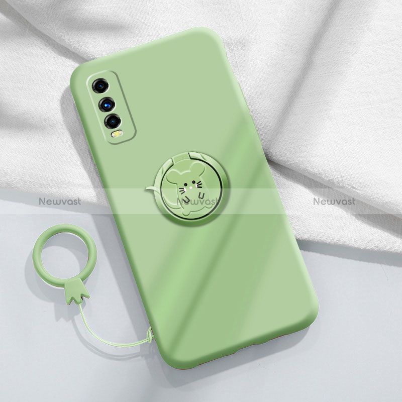 Ultra-thin Silicone Gel Soft Case Cover with Magnetic Finger Ring Stand S02 for Vivo Y50t Green