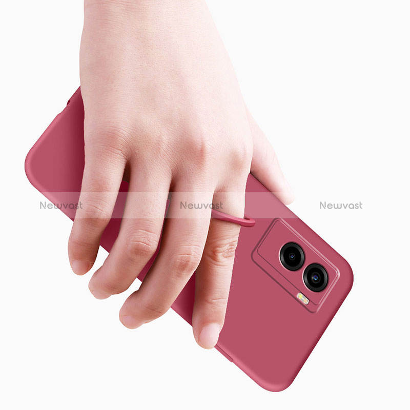 Ultra-thin Silicone Gel Soft Case Cover with Magnetic Finger Ring Stand S02 for Vivo Y55s (2021)