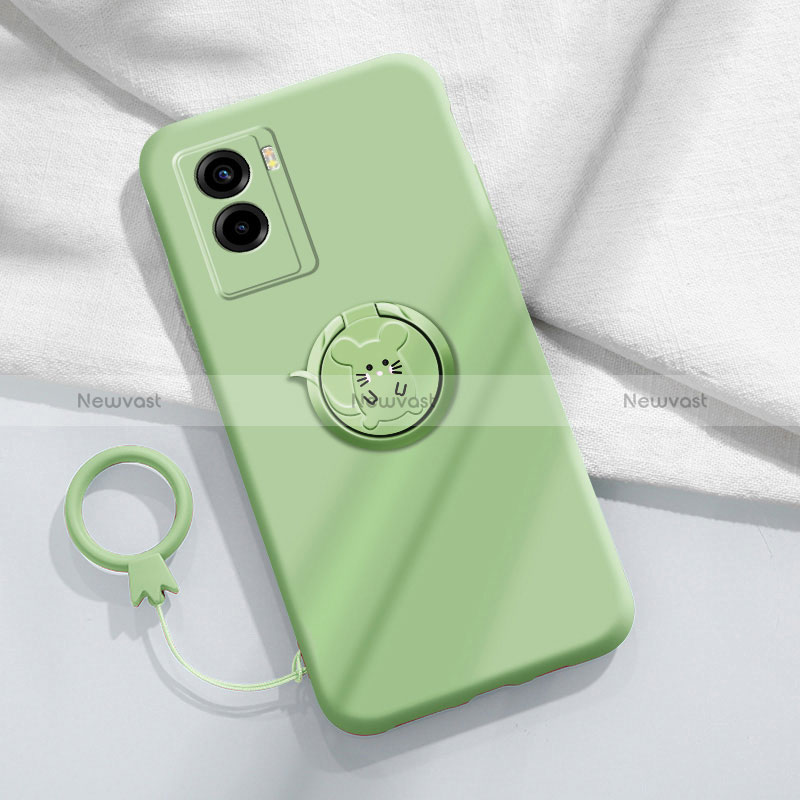 Ultra-thin Silicone Gel Soft Case Cover with Magnetic Finger Ring Stand S02 for Vivo Y55s (2021)