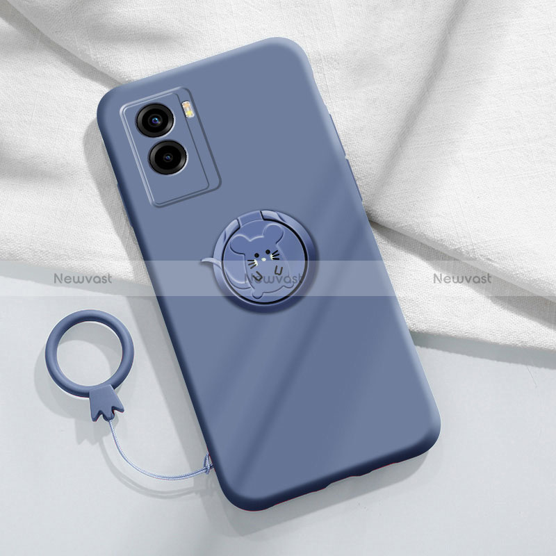 Ultra-thin Silicone Gel Soft Case Cover with Magnetic Finger Ring Stand S02 for Vivo Y72t Lavender Gray