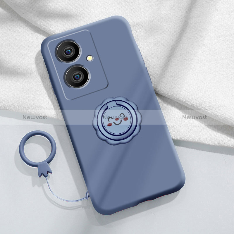 Ultra-thin Silicone Gel Soft Case Cover with Magnetic Finger Ring Stand S02 for Vivo Y78 5G