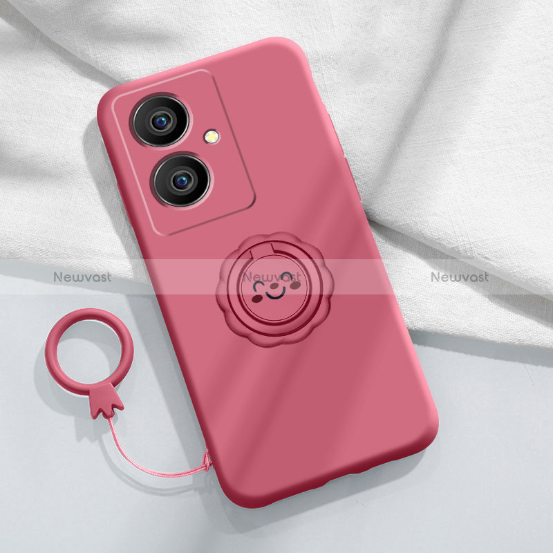 Ultra-thin Silicone Gel Soft Case Cover with Magnetic Finger Ring Stand S02 for Vivo Y78 5G