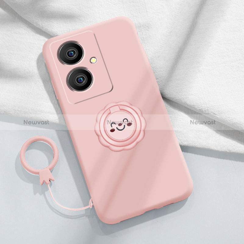 Ultra-thin Silicone Gel Soft Case Cover with Magnetic Finger Ring Stand S02 for Vivo Y78 Plus 5G