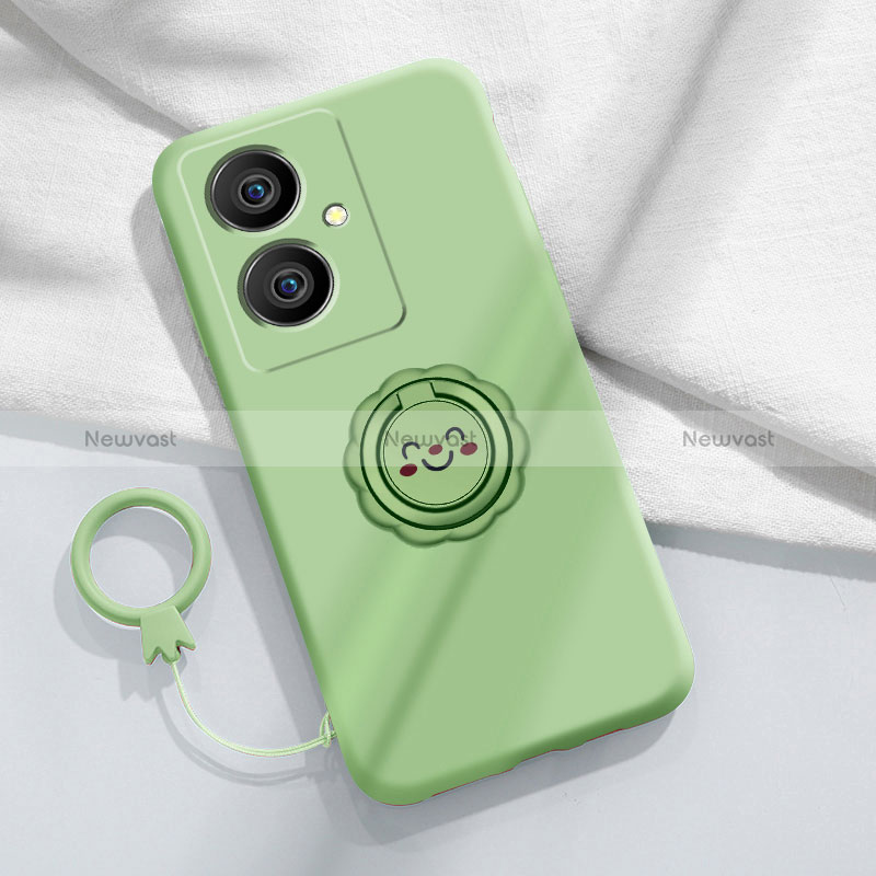 Ultra-thin Silicone Gel Soft Case Cover with Magnetic Finger Ring Stand S02 for Vivo Y78 Plus 5G Green