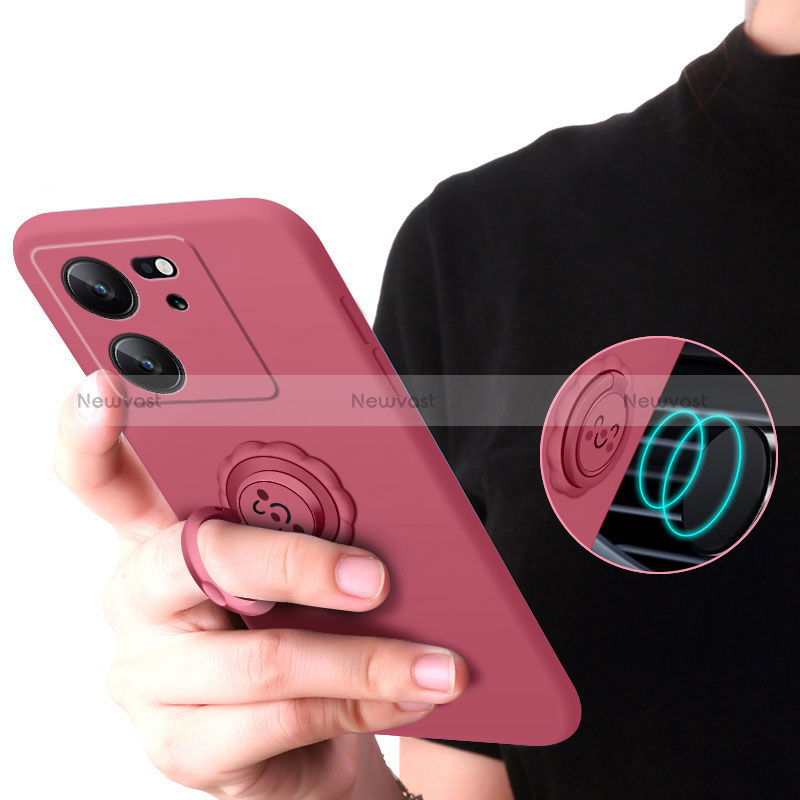 Ultra-thin Silicone Gel Soft Case Cover with Magnetic Finger Ring Stand S02 for Xiaomi Mi 13T 5G