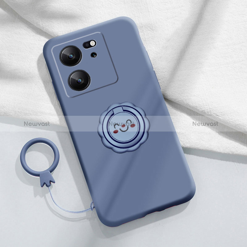 Ultra-thin Silicone Gel Soft Case Cover with Magnetic Finger Ring Stand S02 for Xiaomi Mi 13T 5G