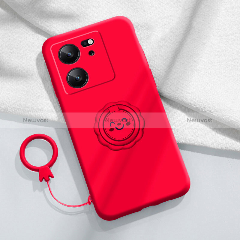 Ultra-thin Silicone Gel Soft Case Cover with Magnetic Finger Ring Stand S02 for Xiaomi Mi 13T 5G Red