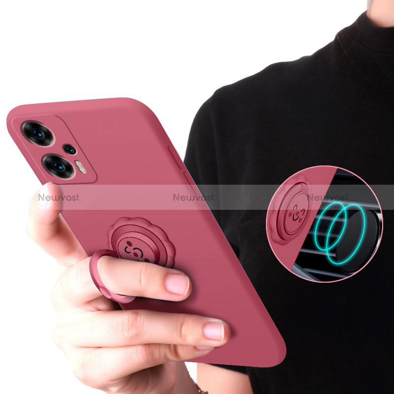 Ultra-thin Silicone Gel Soft Case Cover with Magnetic Finger Ring Stand S02 for Xiaomi Poco F5 5G