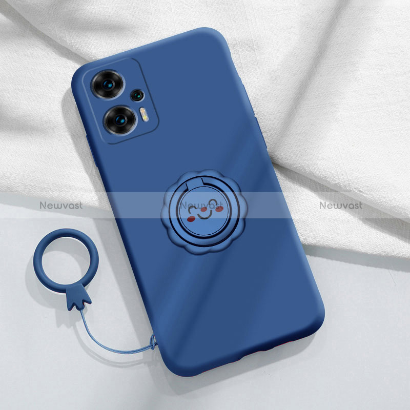 Ultra-thin Silicone Gel Soft Case Cover with Magnetic Finger Ring Stand S02 for Xiaomi Poco F5 5G Blue