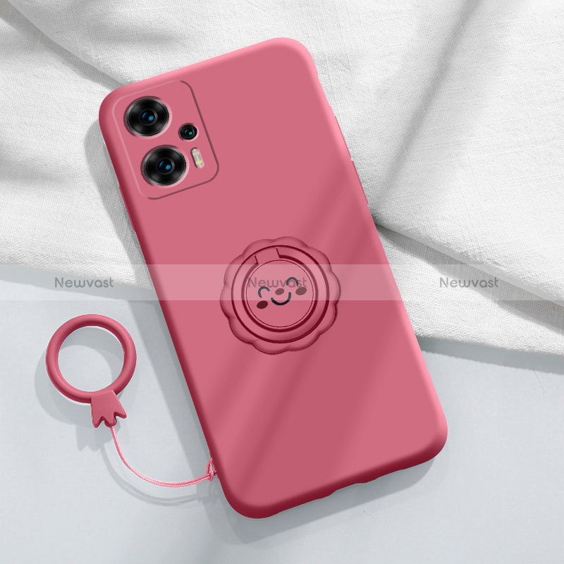 Ultra-thin Silicone Gel Soft Case Cover with Magnetic Finger Ring Stand S02 for Xiaomi Poco F5 5G Hot Pink