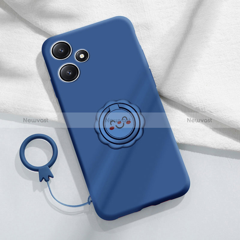 Ultra-thin Silicone Gel Soft Case Cover with Magnetic Finger Ring Stand S02 for Xiaomi Poco M6 Pro 5G Blue