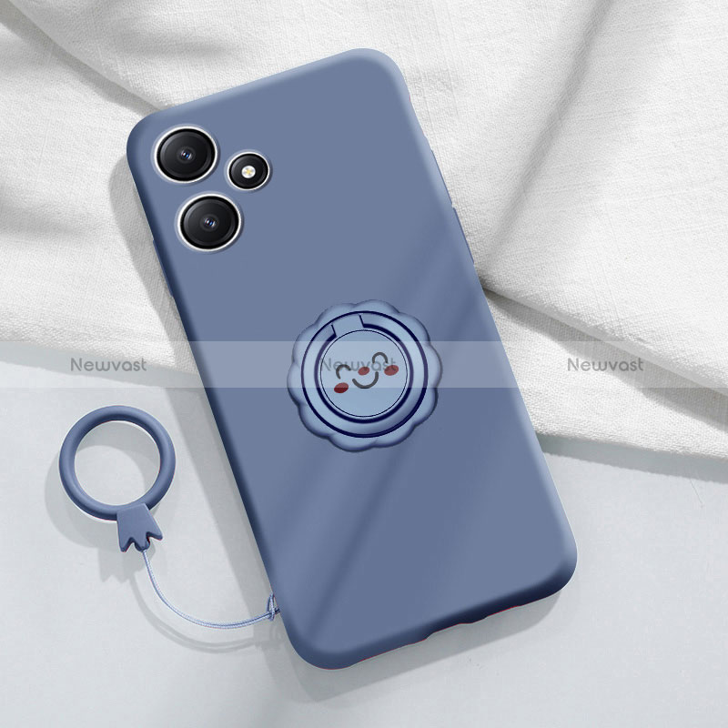 Ultra-thin Silicone Gel Soft Case Cover with Magnetic Finger Ring Stand S02 for Xiaomi Poco M6 Pro 5G Lavender Gray