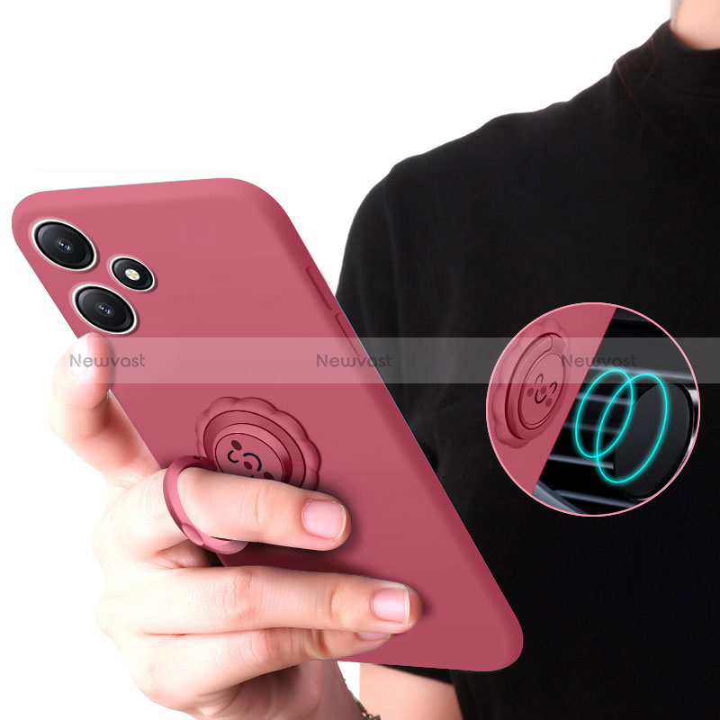 Ultra-thin Silicone Gel Soft Case Cover with Magnetic Finger Ring Stand S02 for Xiaomi Redmi 12 5G