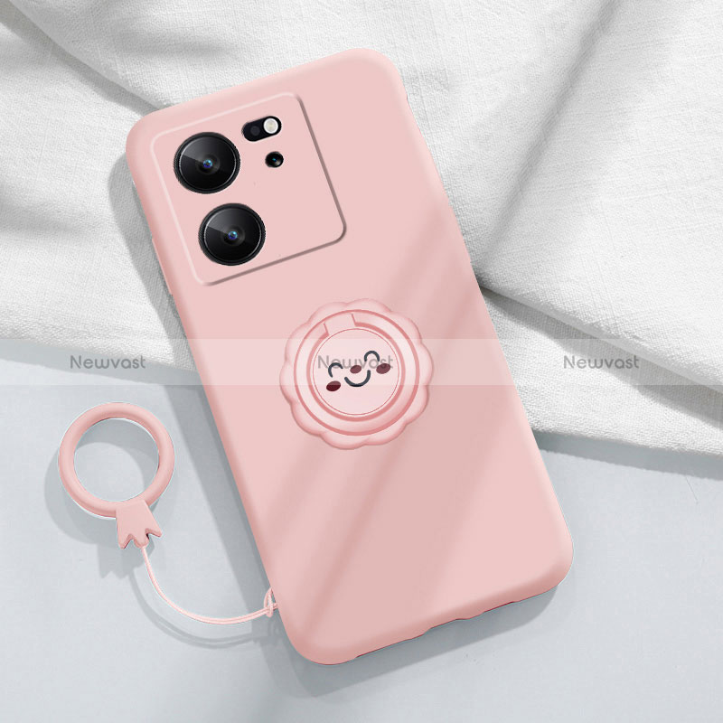 Ultra-thin Silicone Gel Soft Case Cover with Magnetic Finger Ring Stand S02 for Xiaomi Redmi K60 Ultra 5G