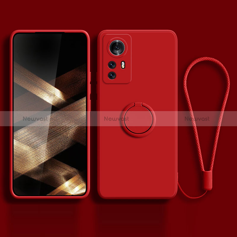 Ultra-thin Silicone Gel Soft Case Cover with Magnetic Finger Ring Stand S02 for Xiaomi Redmi Note 12S Red