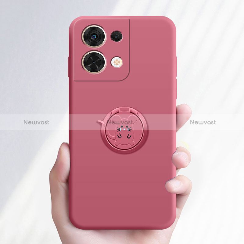 Ultra-thin Silicone Gel Soft Case Cover with Magnetic Finger Ring Stand S02 for Xiaomi Redmi Note 13 Pro 5G