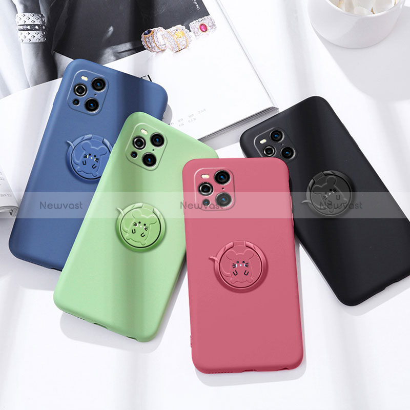 Ultra-thin Silicone Gel Soft Case Cover with Magnetic Finger Ring Stand S03 for Oppo Find X3 5G