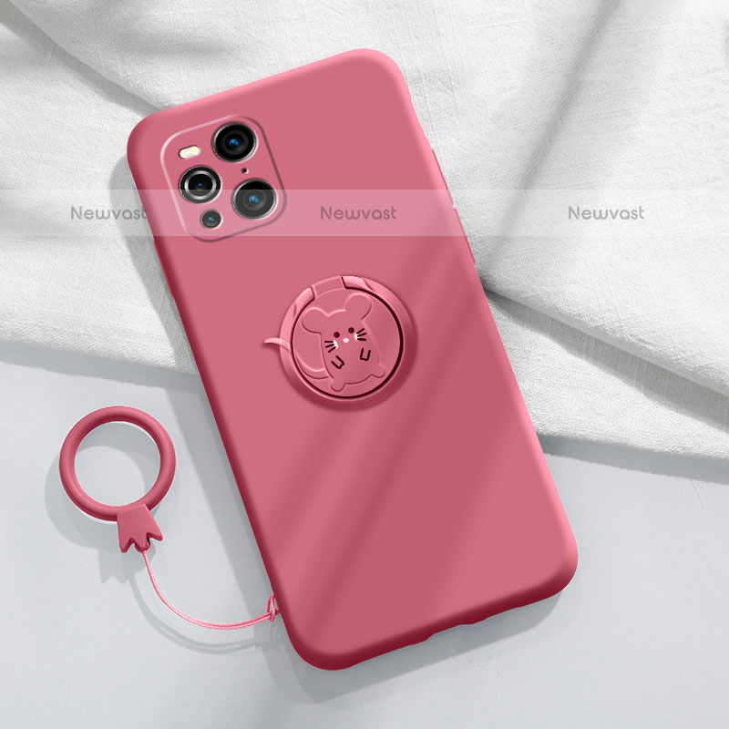 Ultra-thin Silicone Gel Soft Case Cover with Magnetic Finger Ring Stand S03 for Oppo Find X3 Pro 5G