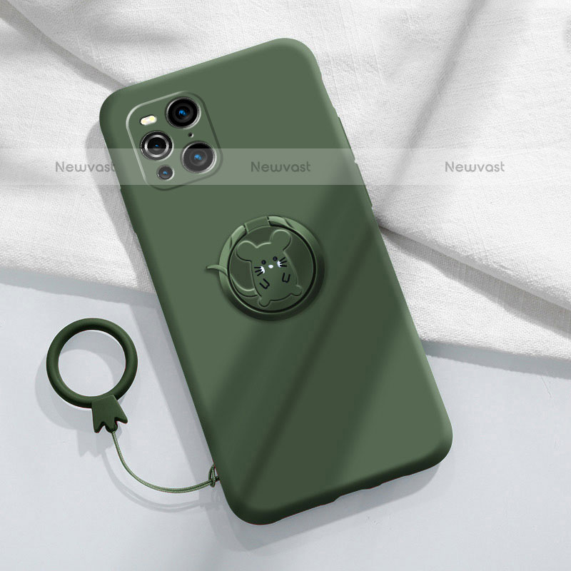 Ultra-thin Silicone Gel Soft Case Cover with Magnetic Finger Ring Stand S03 for Oppo Find X3 Pro 5G Midnight Green