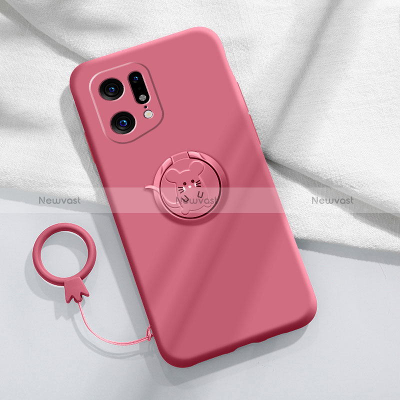 Ultra-thin Silicone Gel Soft Case Cover with Magnetic Finger Ring Stand S03 for Oppo Find X5 5G