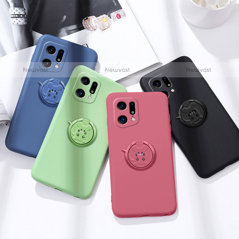 Ultra-thin Silicone Gel Soft Case Cover with Magnetic Finger Ring Stand S03 for Oppo Find X5 Pro 5G