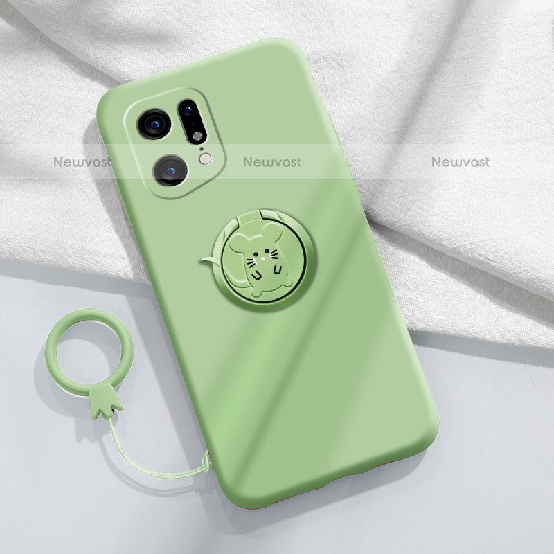 Ultra-thin Silicone Gel Soft Case Cover with Magnetic Finger Ring Stand S03 for Oppo Find X5 Pro 5G Matcha Green