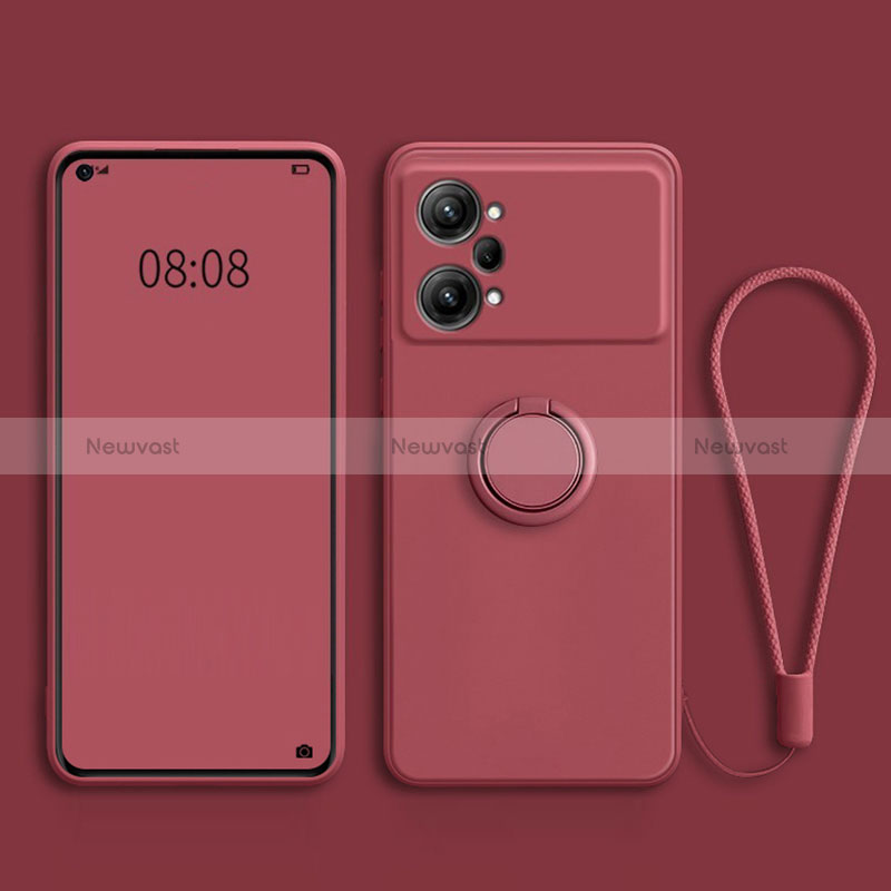 Ultra-thin Silicone Gel Soft Case Cover with Magnetic Finger Ring Stand S03 for Oppo K10 Pro 5G Red